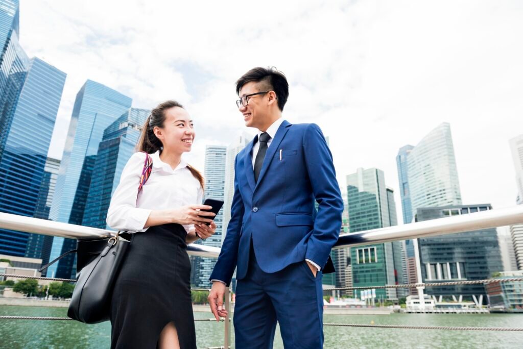 Asian business people in a city